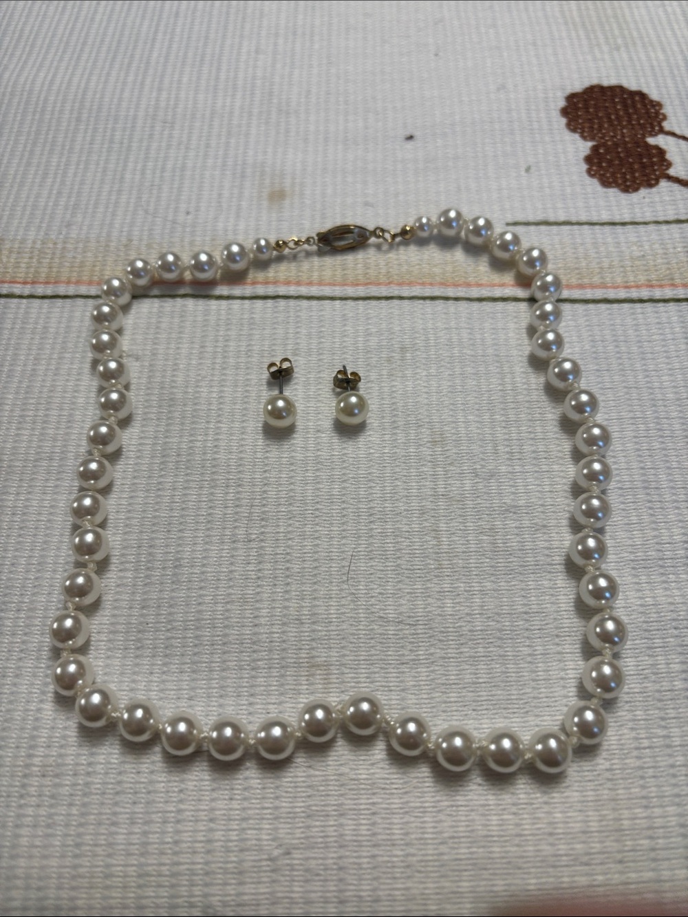 Classic White Pearl Necklace and Stud Earrings Set